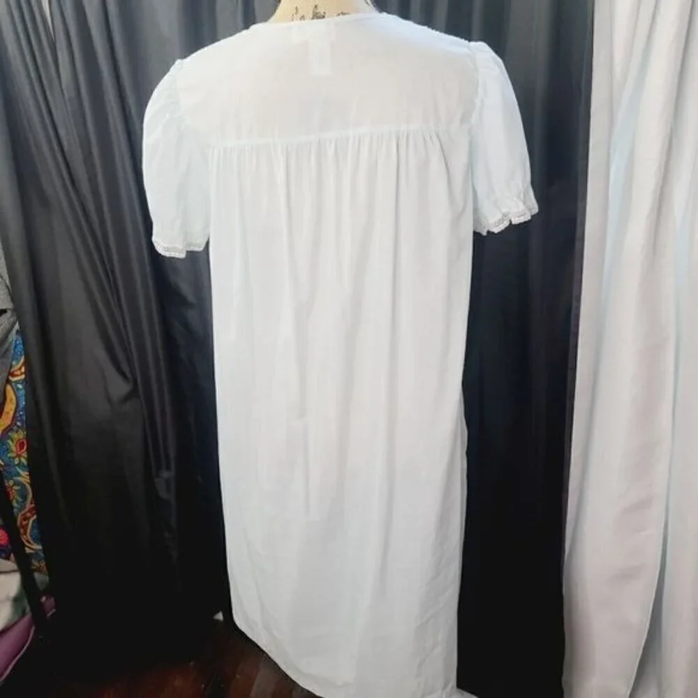 Vintage 70s Pastel Blue Dainty White Lace Fairycore Night Gown